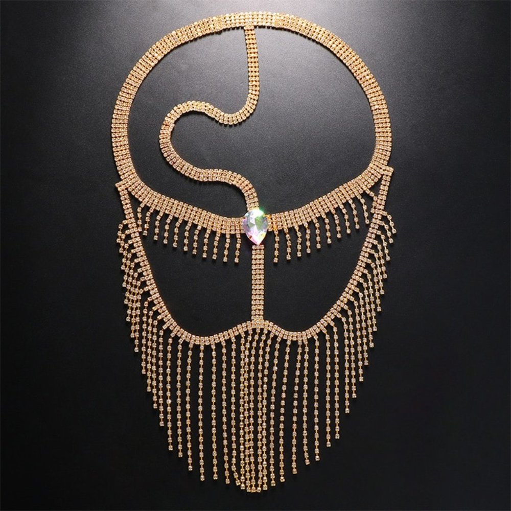 Crystal Chain Tassel Face Mask Rhinestones Holloween Masquerade Face Jewelry - Picture 5 of 6
